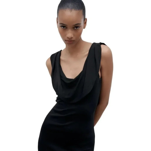 ZARA | Black | FLUID NECKLINE LONG KNIT DRESS - Picture 4 of 9